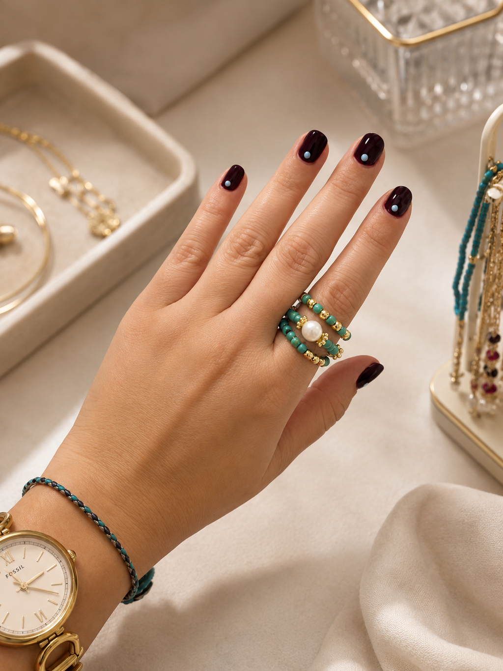 Blue & Pearls Ring