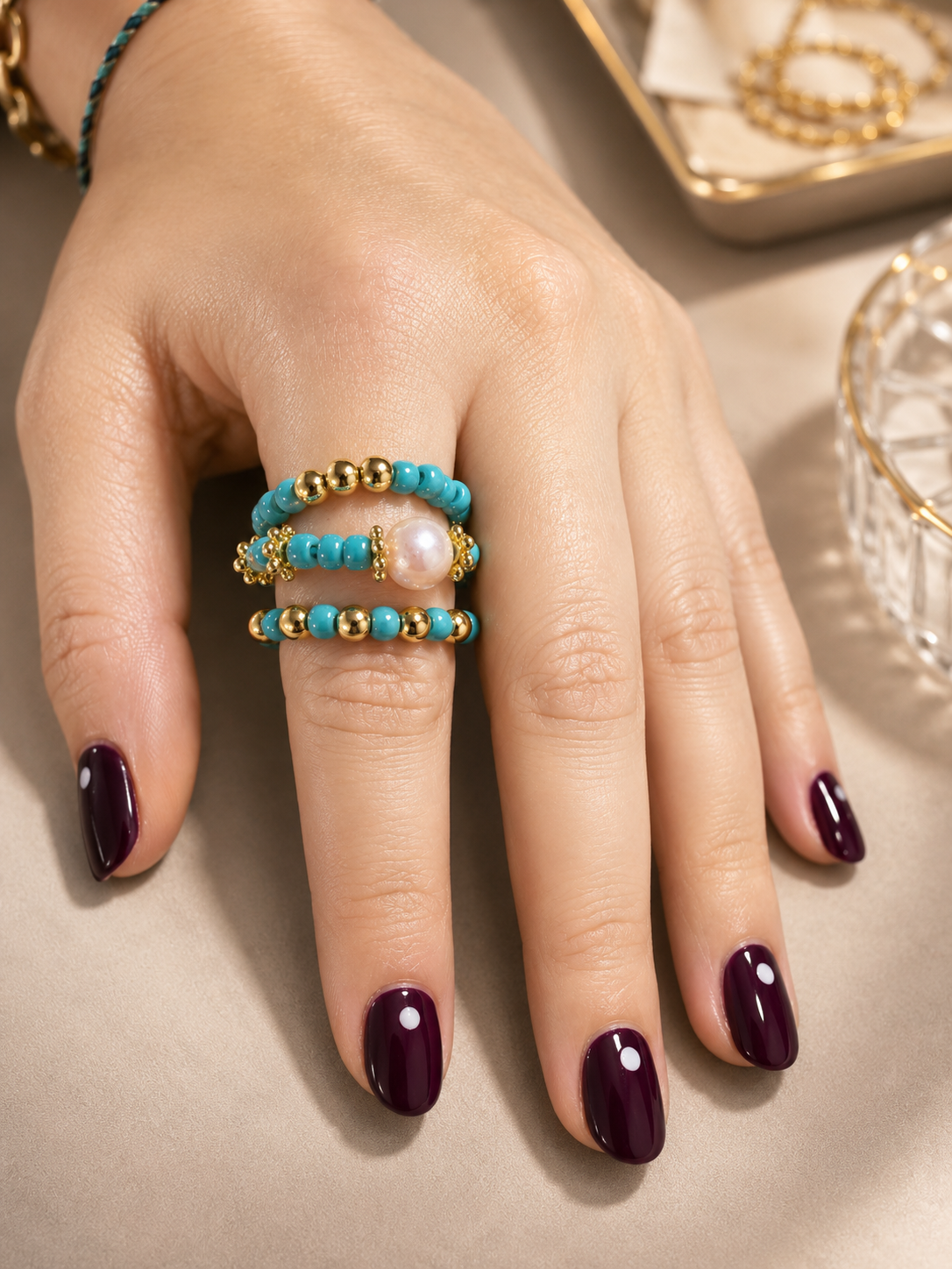 Blue & Pearls Ring